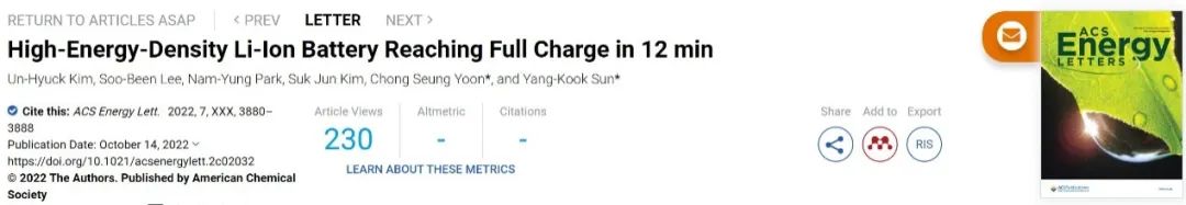 ?ACS Energy Letters：869 Wh/kg高比能正極，12分鐘充滿電！