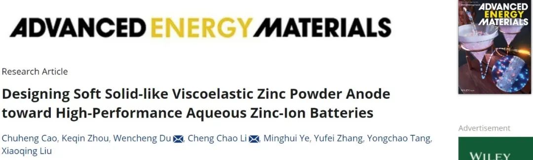 李成超/杜文城AEM：高性能水系鋅離子電池的軟固態(tài)粘彈性鋅粉負極設(shè)計