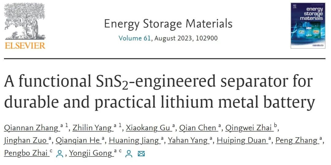 ?北航宮勇吉EnSM：功能性SnS2修飾隔膜助力耐用鋰金屬電池