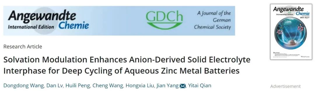 楊劍/劉紅霞Angew.：誘導(dǎo)陰離子衍生的SEI，促進(jìn)鋅金屬電池深層循環(huán)