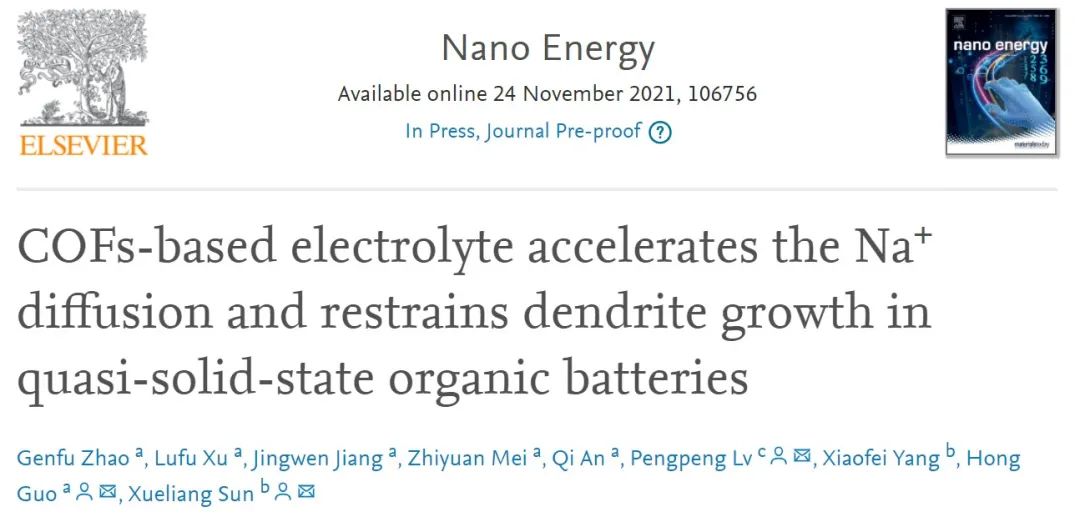 孫學(xué)良院士/郭洪/呂鵬鵬Nano Energy：功能化COF基電解質(zhì)加速Na+擴(kuò)散并抑制枝晶生長(zhǎng)