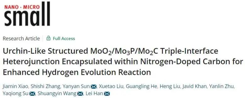 湖大/西交/中南Small：氮摻雜碳包裹MoO2/Mo3P/Mo2C三界面異質(zhì)結(jié)，實(shí)現(xiàn)高效催化HER