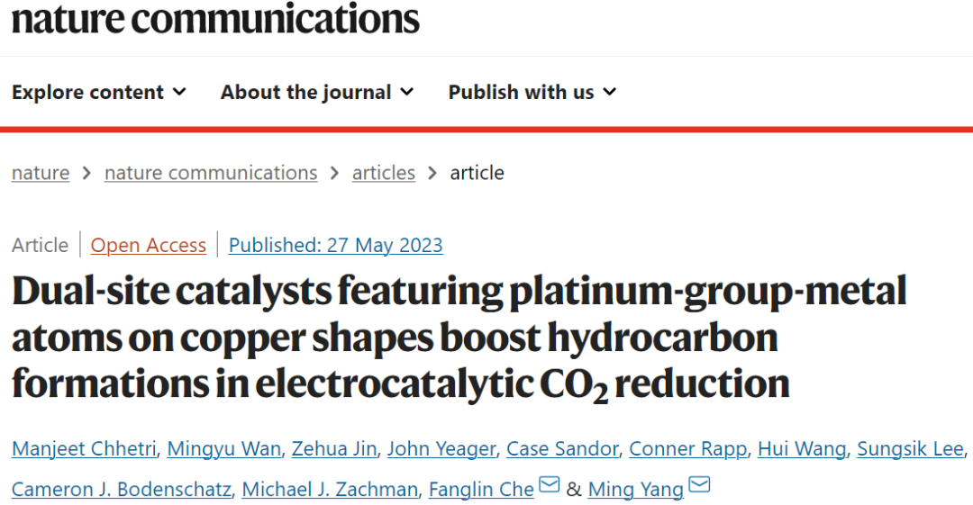 ?Nature子刊：PGM1Cu SAAs電催化CO2還原制甲烷或乙烯