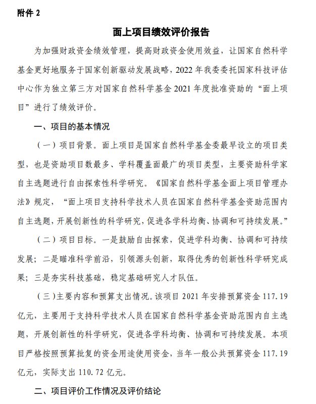 2021年國(guó)基金項(xiàng)目績(jī)效評(píng)價(jià)：1人未通過(guò)杰青綜合評(píng)審；建議增加面上項(xiàng)目數(shù)量，按 1%比例抽查開(kāi)展結(jié)題后評(píng)估