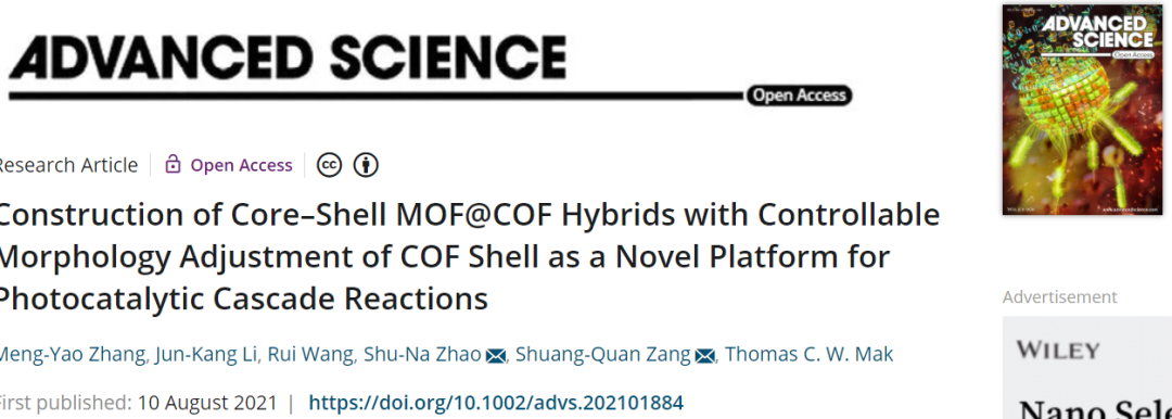 鄭大臧雙全/趙淑娜Adv. Sci.：具有可控COF殼形貌的核-殼MOF@COF雜化物助力光催化級(jí)聯(lián)反應(yīng)