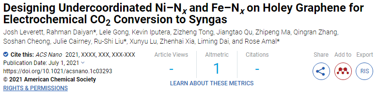 ACS Nano: 在石墨烯上設(shè)計(jì)配位的Ni-Nx和Fe-Nx用于電化學(xué)CO2轉(zhuǎn)化制合成氣