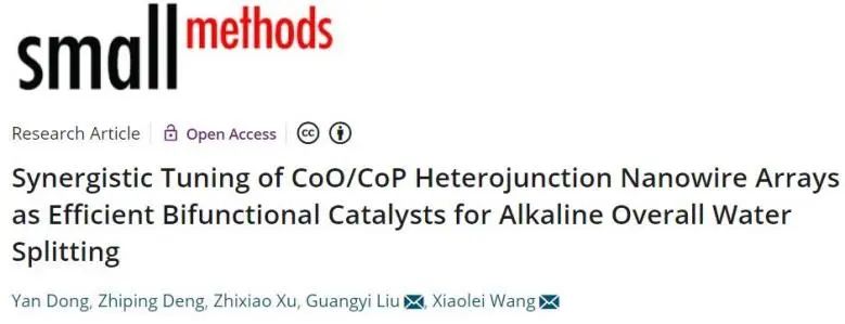 Small Methods：CoO/CoP異質結納米線陣列，協(xié)同增強堿性全水分解