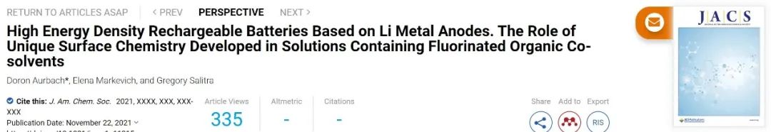 巴伊蘭大學(xué)JACS：含氟有機共溶劑在鈍化鋰金屬負極中的作用