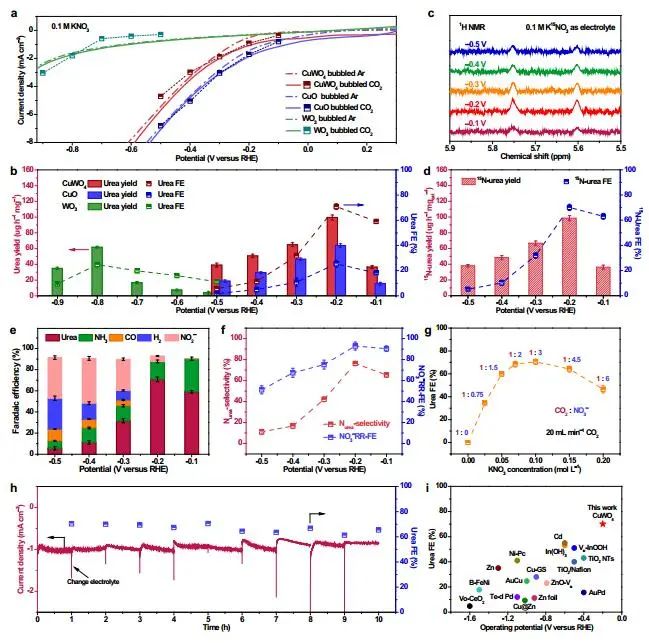 ?大工/西湖大學(xué)孫立成院士等Nature子刊：CuWO4電催化CO2和硝酸鹽高效合成尿素