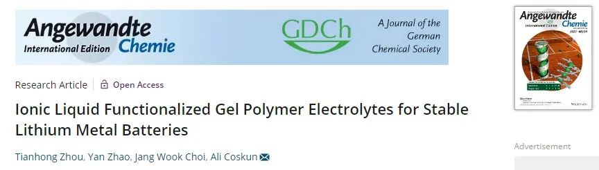Angew:用于穩(wěn)定鋰金屬電池的離子液體功能化凝膠聚合物電解質(zhì)