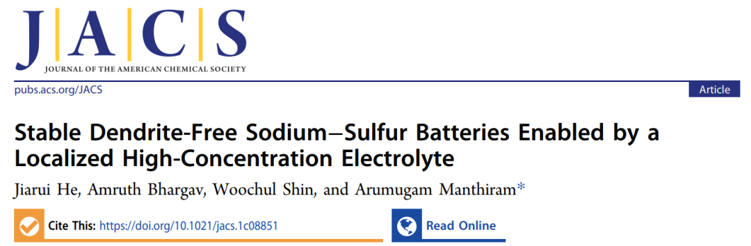 Arumugam Manthiram教授JACS：局部高濃電解液實現(xiàn)無枝晶鈉硫電池！