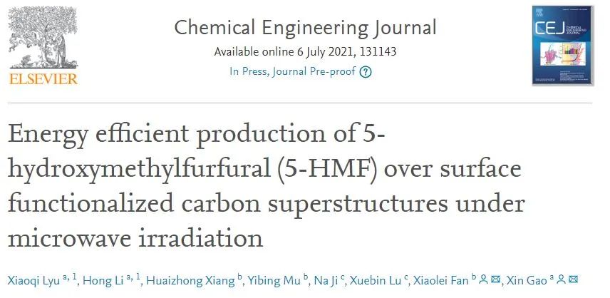 Chemical Engineering Journal：微波輻射下在表面功能化碳超結(jié)構(gòu)上高效生產(chǎn)5-羥甲基糠醛