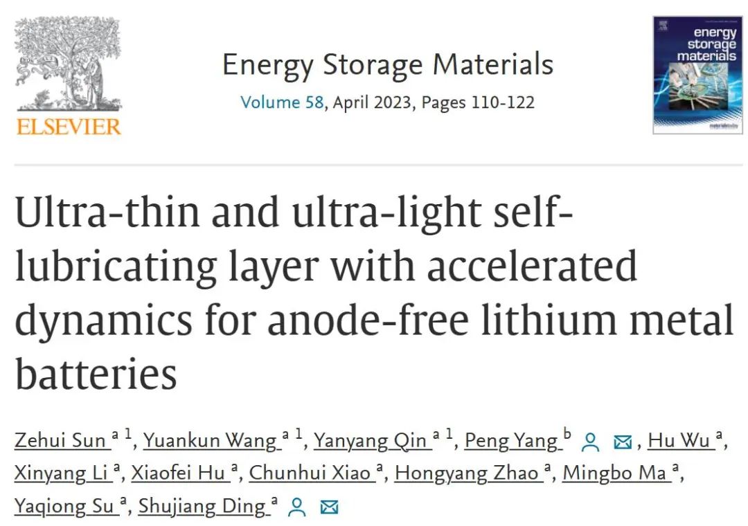 丁書江/楊鵬EnSM：用于無負(fù)極鋰金屬電池的具有加速動力學(xué)的超薄超輕自潤滑層