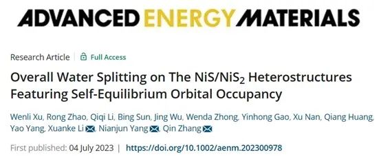 ?李軒科/張琴/楊年俊AEM：具有自平衡軌道占據(jù)的NiS/NiS2異質(zhì)結(jié)構(gòu)實(shí)現(xiàn)高效全水解