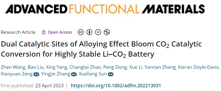 ?張英杰/曾曉苑/孫學(xué)良AFM：IrRu/N-CNT助力高穩(wěn)定性Li-CO2電池