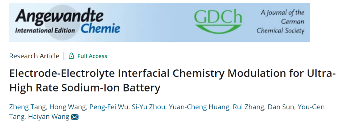 王海燕/孫旦Angew：實現(xiàn)超高倍率鈉電池的電極-電解液界面化學調(diào)制