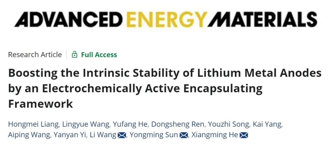 何向明/王莉/孫永明AEM：電化學活性膠囊框架提高鋰金屬負極的本征穩(wěn)定性