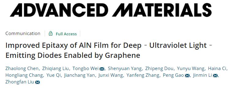 【頂刊】北大劉忠范＆半導體所李晉閩Adv. Mater.:石墨烯助力氮化鋁薄膜準范德華外延生長與深紫外LED