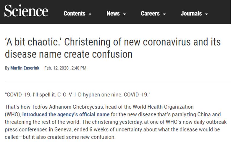 Science：全球科學家都被搞糊涂了！新冠病毒命名有點亂，世衛(wèi)組織曾知會ICTV：SARS-CoV-2不適合中國