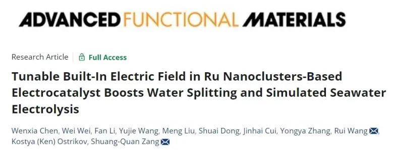 臧雙全/王銳AFM：可調(diào)內(nèi)置電場起大作用，促進(jìn)Ru納米團(tuán)簇基催化劑水/模擬海水電解