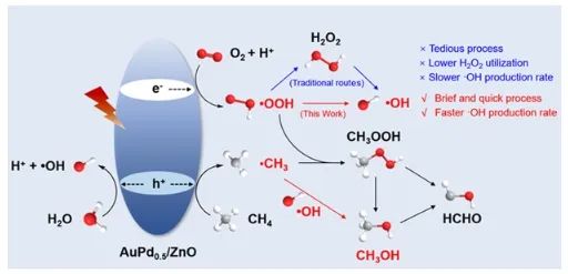 吳文婷/吳明鉑ACS Catalysis：O2在Au-Pd/ZnO上快速轉(zhuǎn)化為?OH，促進光催化CH4氧化制CH3OH
