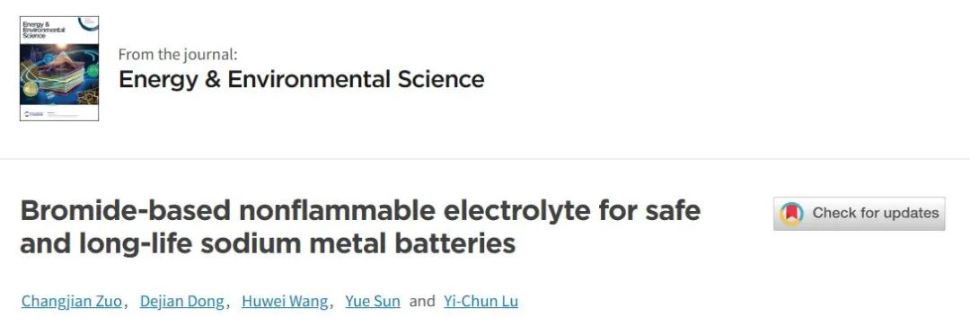 港中大盧怡君EES：溴化物不易燃電解質(zhì)用于安全、長(zhǎng)壽命鈉金屬電池