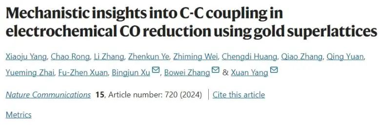 楊旋/張博威/徐冰君Nature子刊：Si表面制備Au超晶格，助力研究CO電還原中C-C耦合機(jī)理