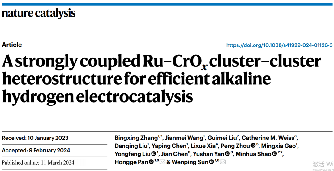 浙大孫文平/潘洪革，重磅Nature Catalysis！