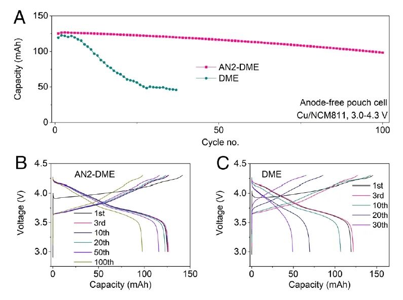 華科/物理所PNAS：氟代和氰基取代溶劑相結(jié)合的電解質(zhì)設(shè)計用于無負(fù)極鋰金屬電池