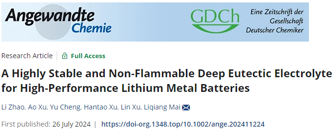 武漢理工麥立強/徐林Angew：高穩(wěn)定性、阻燃的深共晶電解質(zhì)用于高性能鋰金屬電池