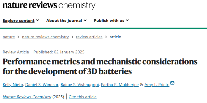 IF=38.1！3D電池，Nature Reviews Chemistry！